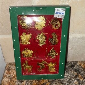 11 Ornament Midwest of Cannon Falls Miniature Gold Christmas Ornaments Set